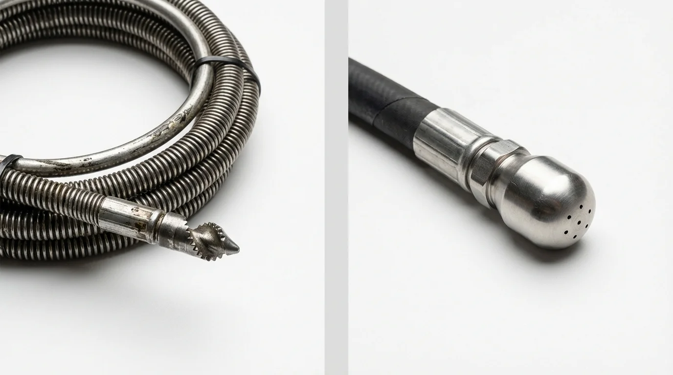 Drain snake cable and hydro jetting nozzle used for drain cleaning in Morton, PA