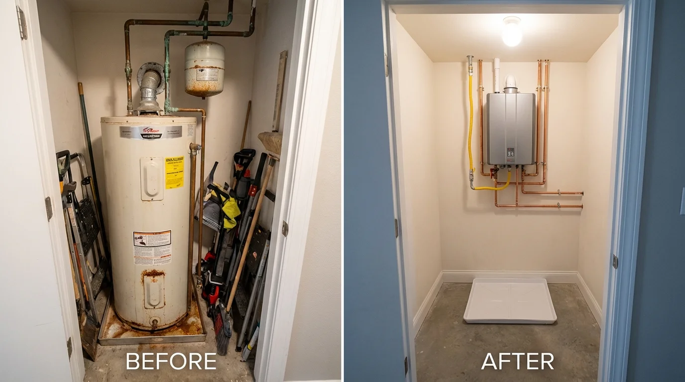Tank water heater versus wall-mounted tankless unit comparison for Morton, PA homeowners